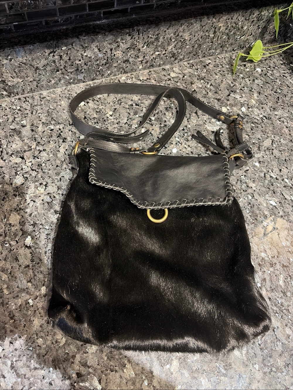 Cavalcanti Italy Leather Shoulder Strap Bag Crossbody Fur Hobo Black
